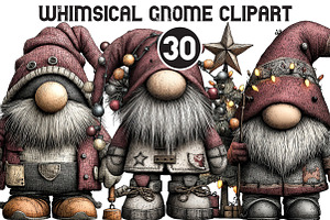 Whimsical Gnome Clipart, an Illustration by Black Bird Studio