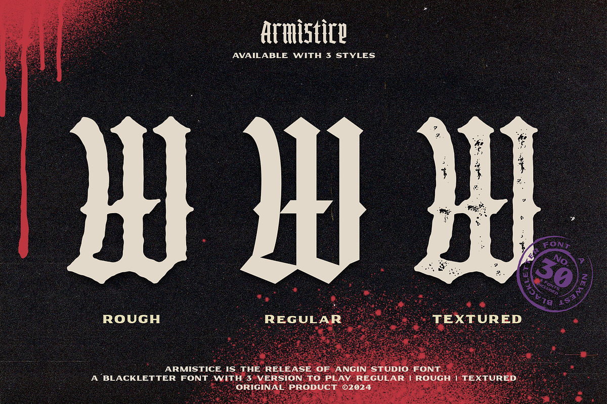 Armistice Condensed Blackletter, a Blackletter Font by Angin Studio (Photo 2 of 17)