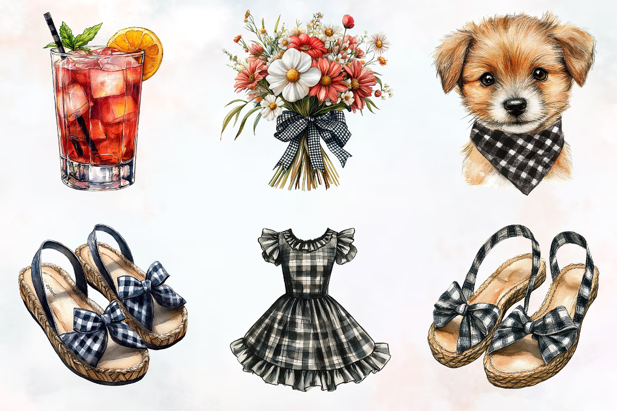Luxury Black Gingham Summer Clipart, an Illustration by RobertsArt (Photo 3 of 7)