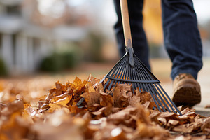 Man raking dry autumn leaves, a Nature Photo by MistyDay