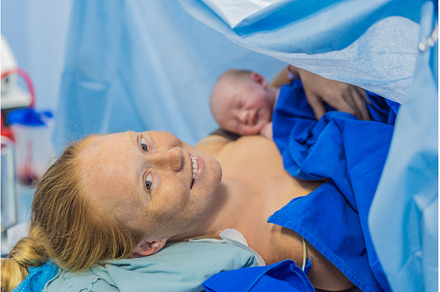Baby on mother's chest immediately