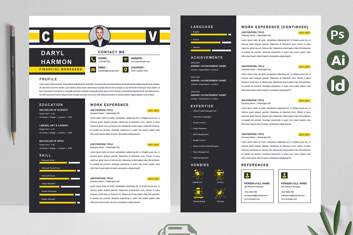 Yellow Minimal CV Download, a Resume Template by Attractive Resume (Photo 2 of 3)