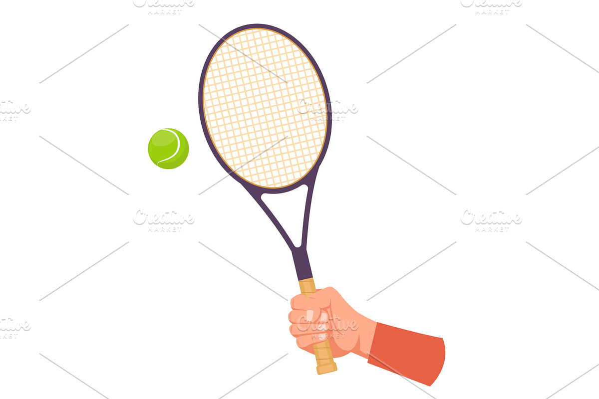 Hand holding tennis racket. Players, a Sport Illustration by Vectorbuum