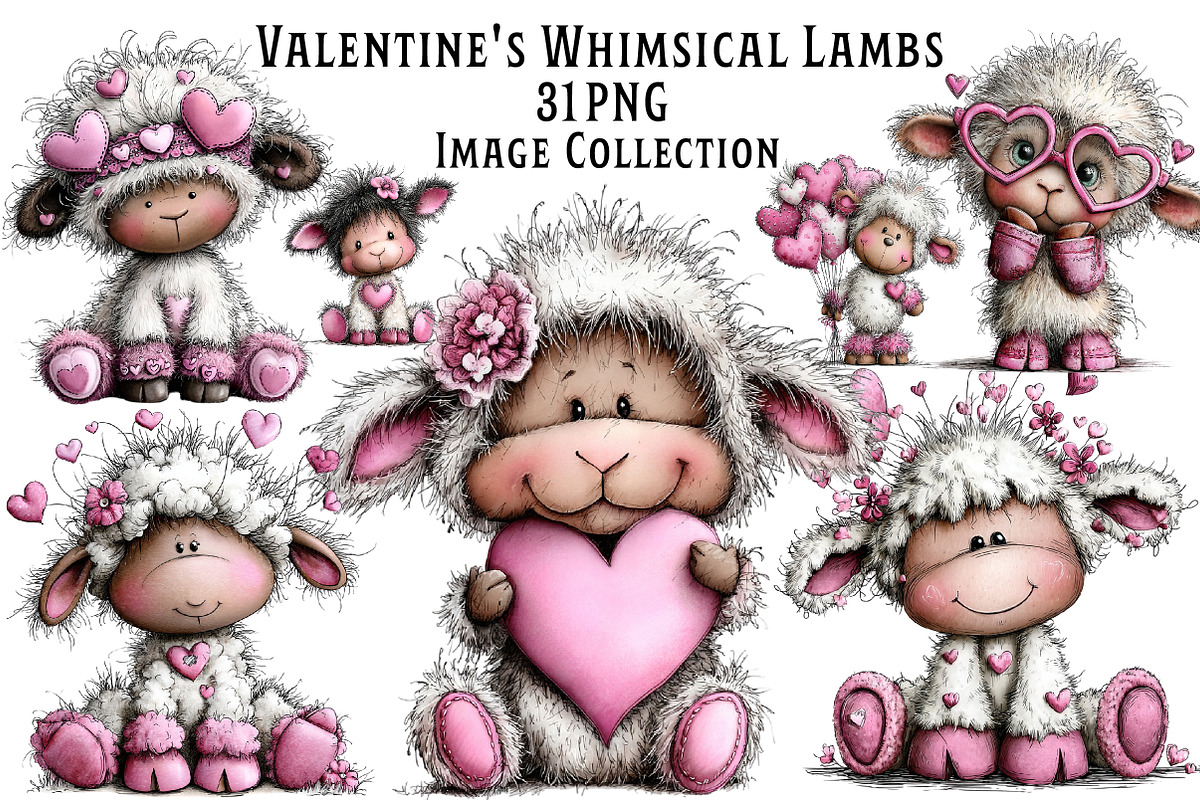 Valentine's Whimsical Lambs Clipart, an Illustration by Dream Creation (Photo 1 of 7)