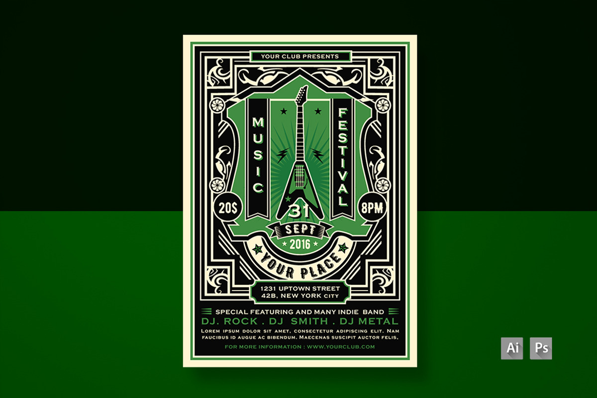 Bundle Retro Music Festival Flyer, a Flyer Template by Totem Design Studio (Photo 3 of 4)