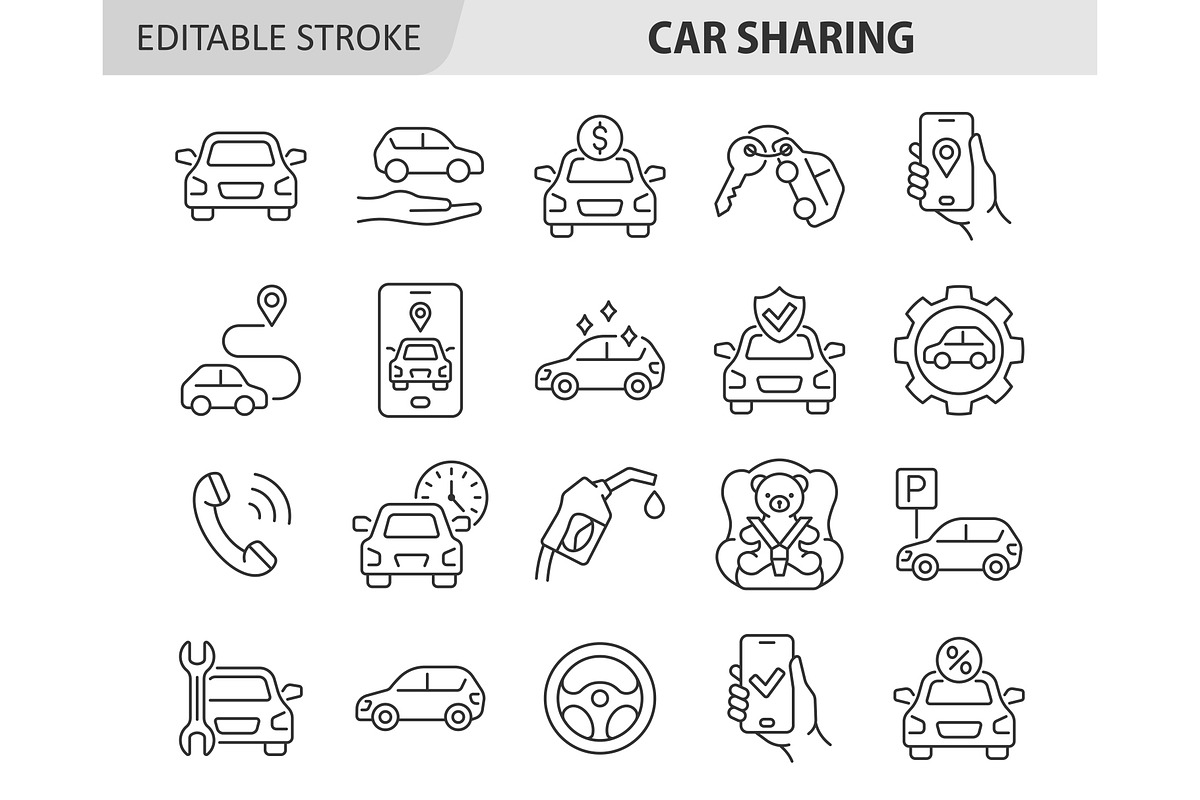 Car sharing line icon vector set, an Outline Icon by ElineDesign (Photo 1 of 3)