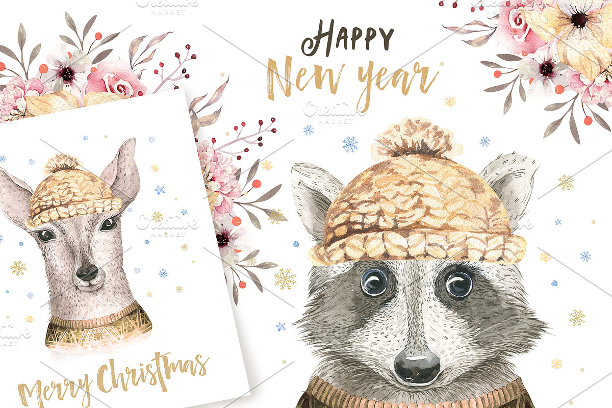 Christmas deer and raccoon animals, an Animal Illustration by Peace ART (Photo 2 of 13)