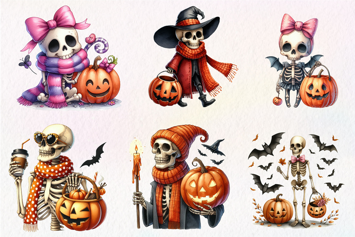 Funny Halloween Skeleton Clipart, an Illustration by CreationArt (Photo 2 of 5)