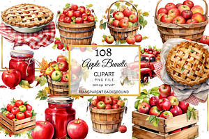 Apple Clipart Bundle, Watercolor PNG