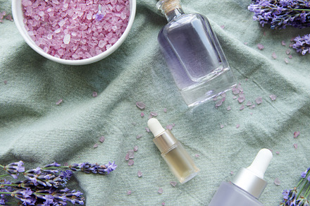 Aromatherapy lavender bath salt and massage oil, a Beauty & Fashion Photo by Olena Rudo