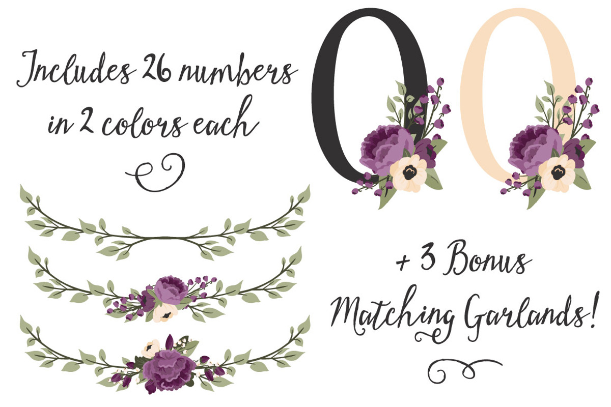 Plum Purple Floral Numbers Set, an Illustration by Amanda Ilkov (Photo 4 of 5)