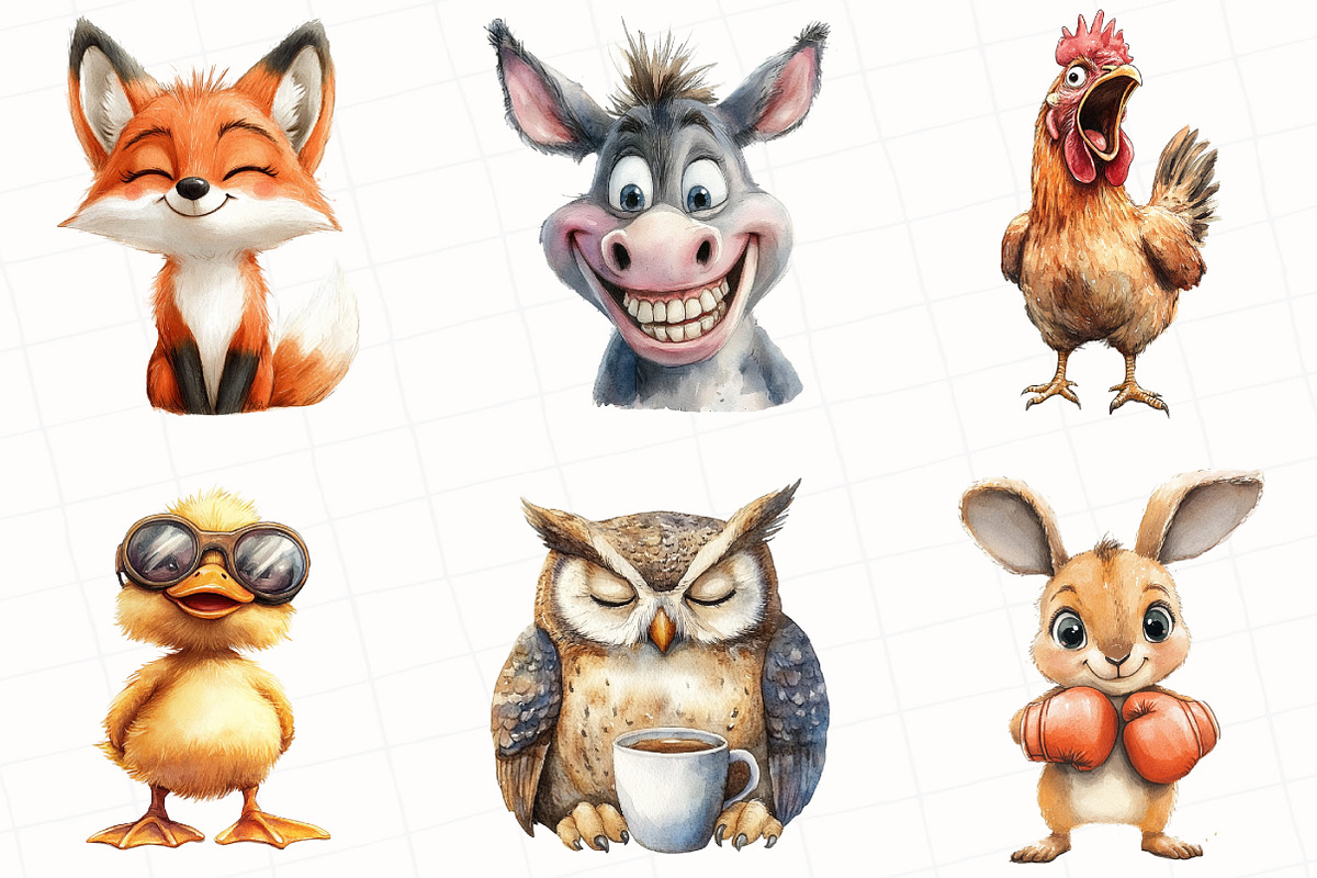 Watercolor Funny Animals Clipart, an Illustration by OK Design (Photo 2 of 5)