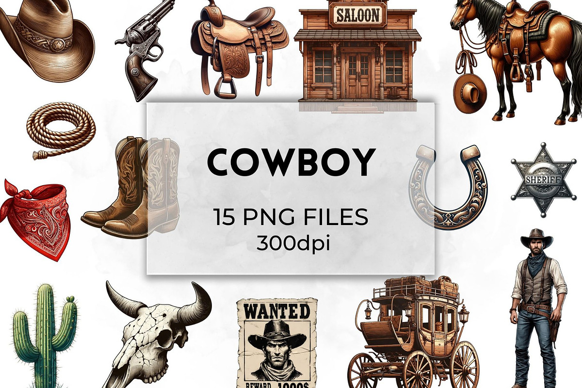 Cowboy Clipart Western Vintage, a Decorative Illustration by QM_ART (Photo 1 of 17)