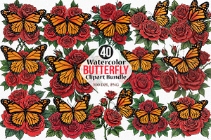 Watercolour Butterfly Clipart Bundle, an Illustration by Canvas Craft