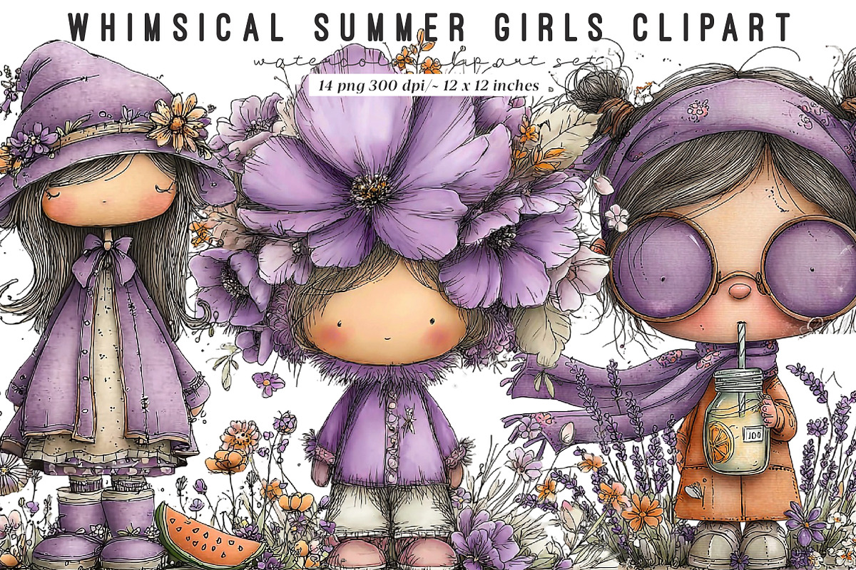 Whimsical summer girls clipart, an Illustration by SinaCreation (Photo 1 of 8)