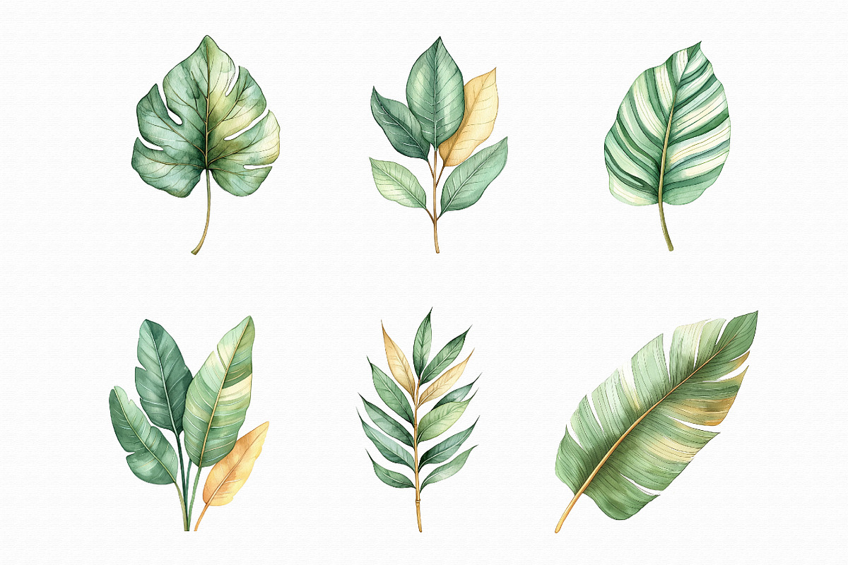 Watercolor Tropical Leaf Clipart, an Illustration by Libby Wishes (Photo 4 of 4)