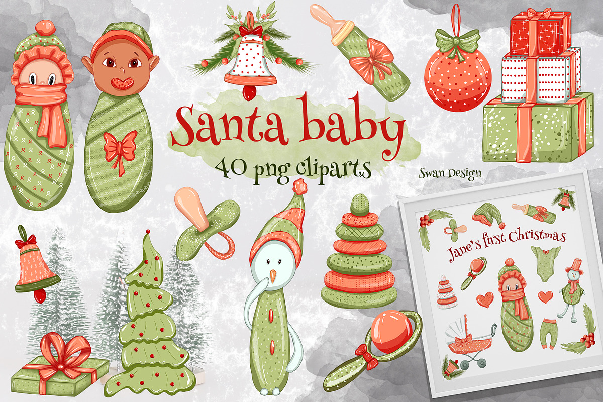 Baby Santa clipart, my 1st Christmas, an Illustration by Mrs.Swan_Design (Photo 1 of 6)