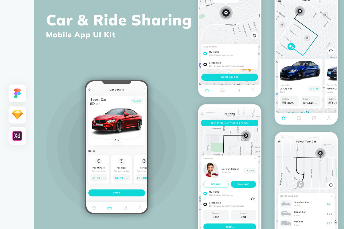 Car & Ride Sharing Mobile App UI Kit, an UI Kit Template by uicube