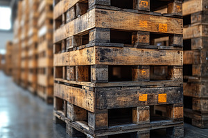 Stack wooden pallets in warehouse, a Photo by AlyaAnd
