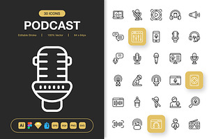 Podcast Icons, an Outline Icon by Spacepixel Creative
