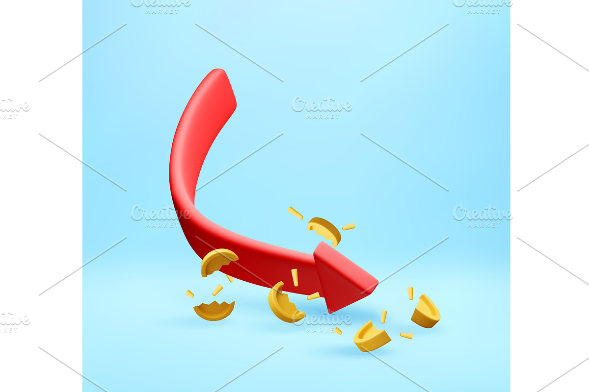 3d Red arrow downward with gold coin, a Finance Illustration by Abscent