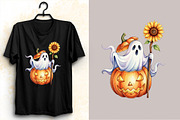 Witchy Sunflower Ghost Halloween Cli, an Illustration by SVGArt (Thumbnail 3 of 8)