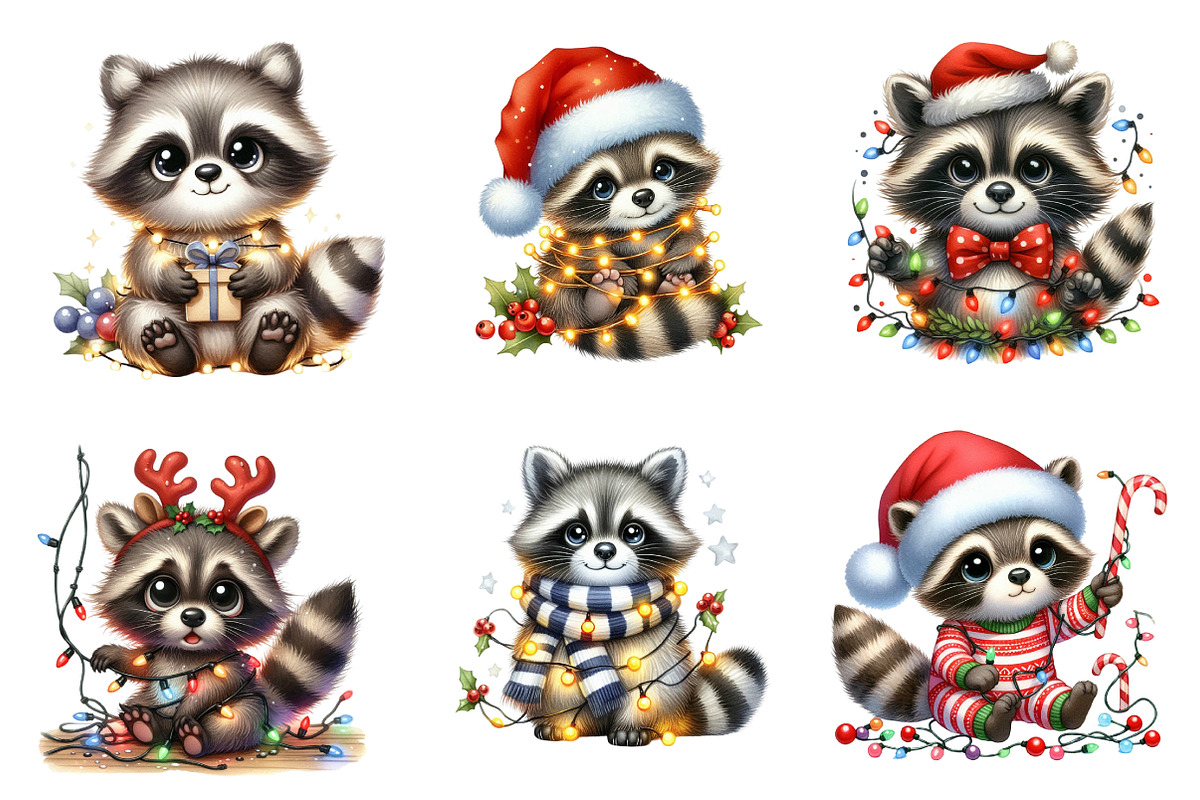 Christmas Racoon Clipart Bundle, an Illustration by SinaCreation (Photo 5 of 7)