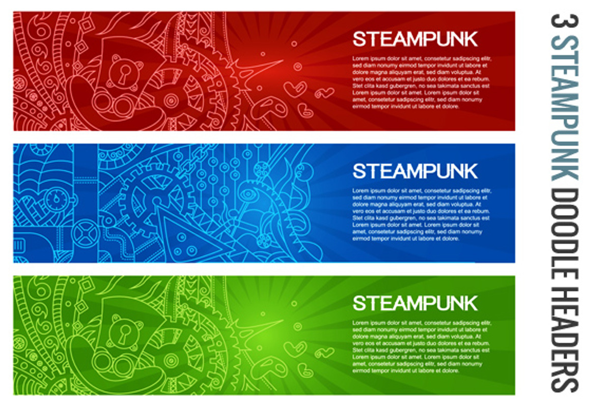Steampunk Doodle Banners, a Transportation Illustration by Albert Does Stuff