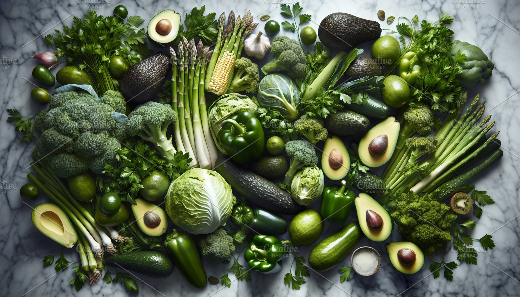 Fresh Green Vegetables and Fruits on, a Food & Drink Photo by Stock Shape