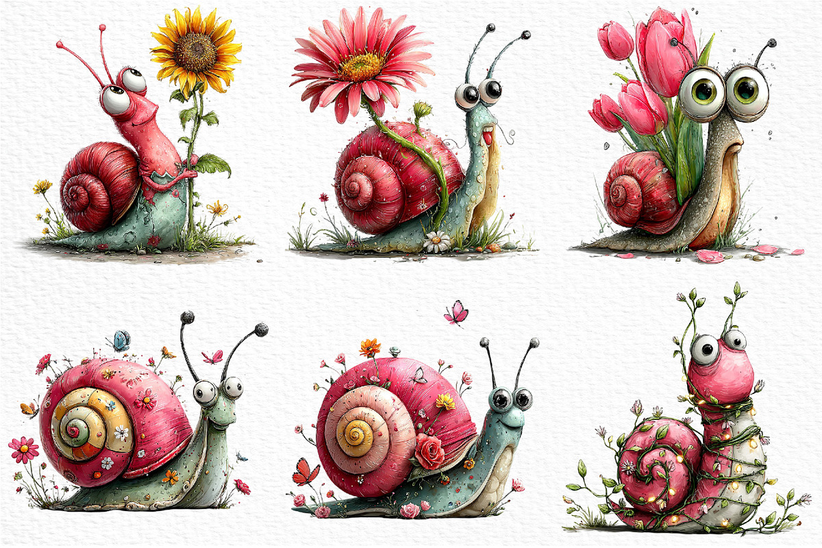 Whimsical Spring Snail Clipart, an Illustration by Craft Nest (Photo 5 of 12)