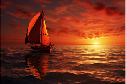 Sailboat sea sunset view. Generate, a Transportation Photo by Ylivdesign