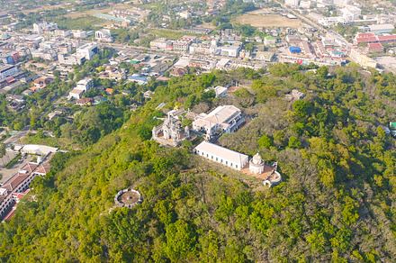 Aerial top view of Phra Nakhon Khiri Historical Park or Khao Wan, a Background Photo by Tampatra