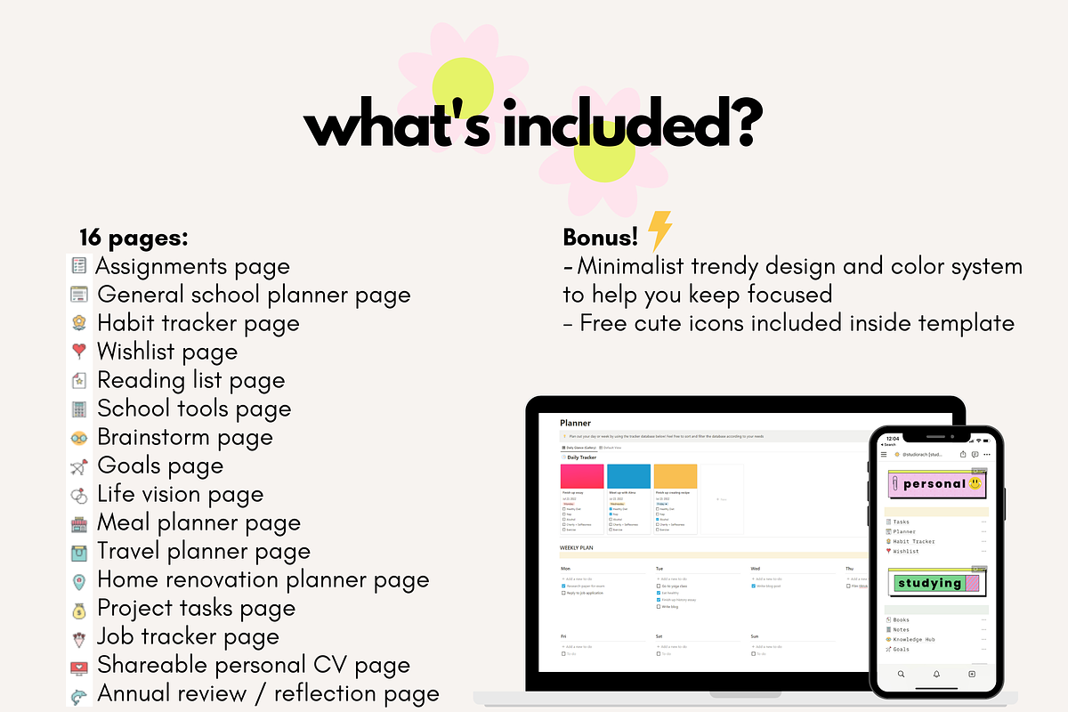 Student Life Notion Template, a Templates & Theme by studiorach (Photo 8 of 10)