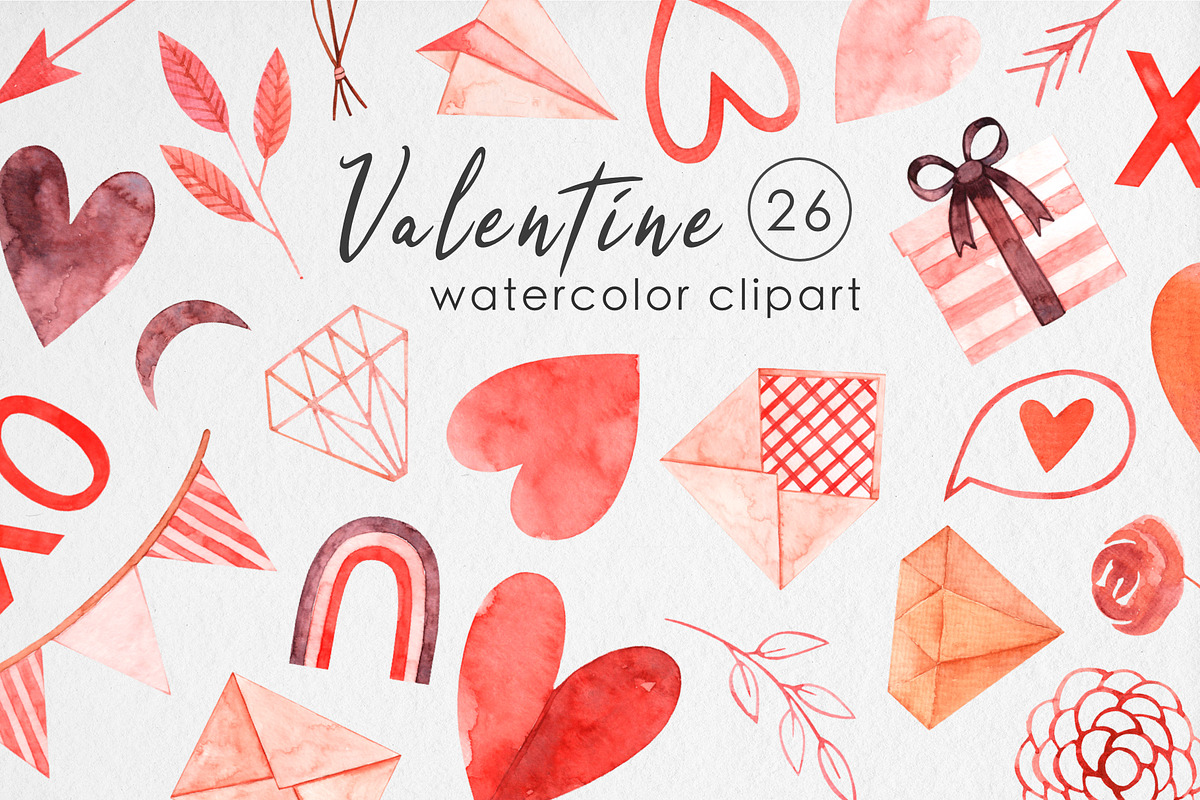 Watercolor Valentine Day Clipart, a Decorative Illustration by MilanaDesignShop (Photo 1 of 3)