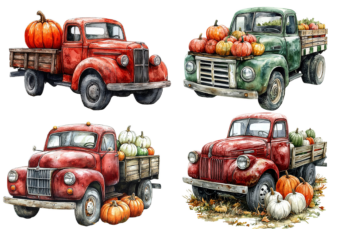 Fall Vintage Truck & Pumpkins, an Illustration by Designworld (Photo 4 of 6)