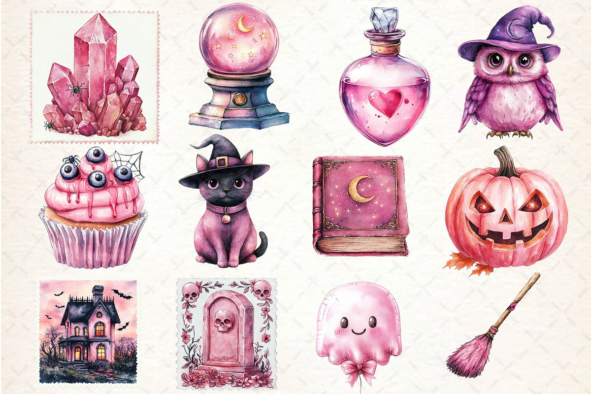 Pink Halloween Sublimation Clipart, an Illustration by Dream Creation (Photo 4 of 5)