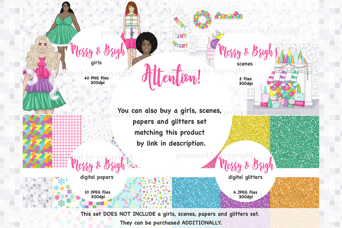 Merry And Bright Clipart, an Illustration by GlamArtZhanna (Photo 4 of 4)