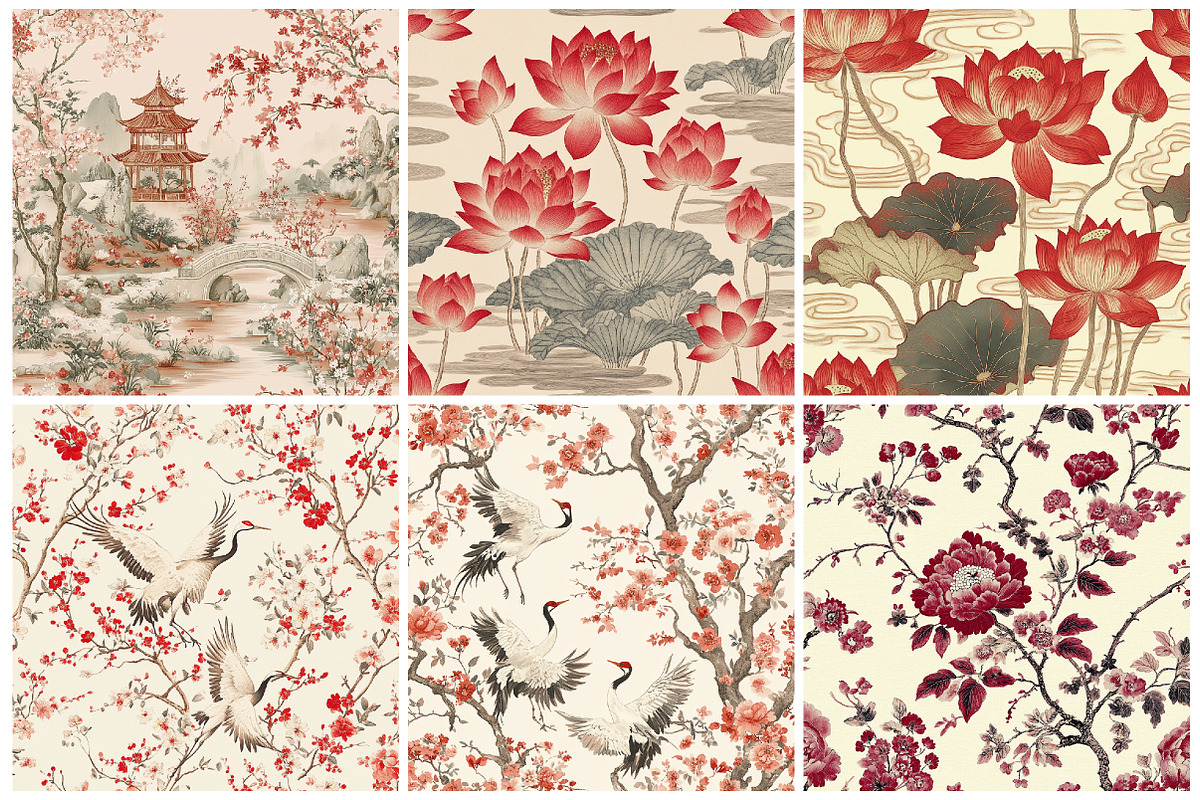 Red & White Chinoiserie Digital Pape, a Texture Graphic by CitraGraphics (Photo 4 of 9)