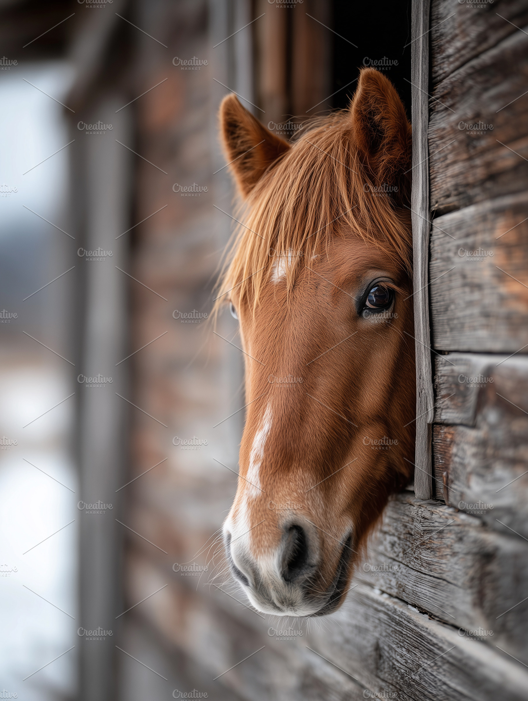 Curious brown horse peeking out from, an Animal Photo by MistyDay