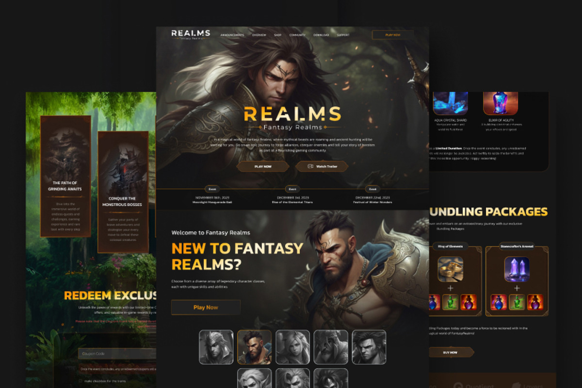 Fantasy | MMORPG Landing Page UI Kit, an UI Kit Template by hiddemaru (Photo 2 of 6)