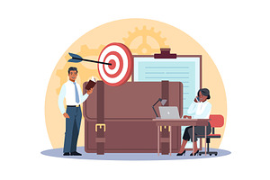 Data analysis. Businessmen calculate, a Person Illustration by YummyBuum