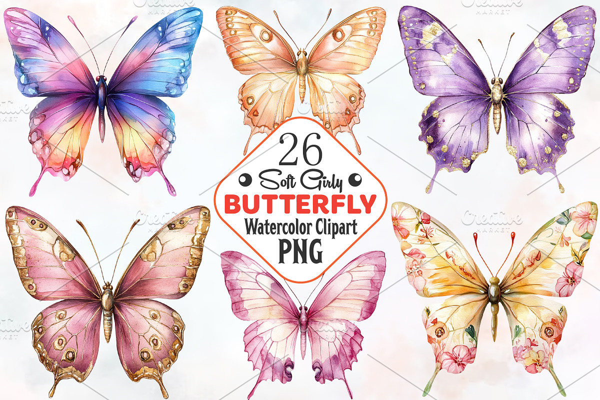 Soft Girly Butterfly Clipart, an Illustration by RobertsArt (Photo 1 of 7)
