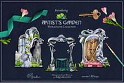 Artist's Garden Watercolours, a Decorative Illustration by Aquarellina (Thumbnail 1 of 30)