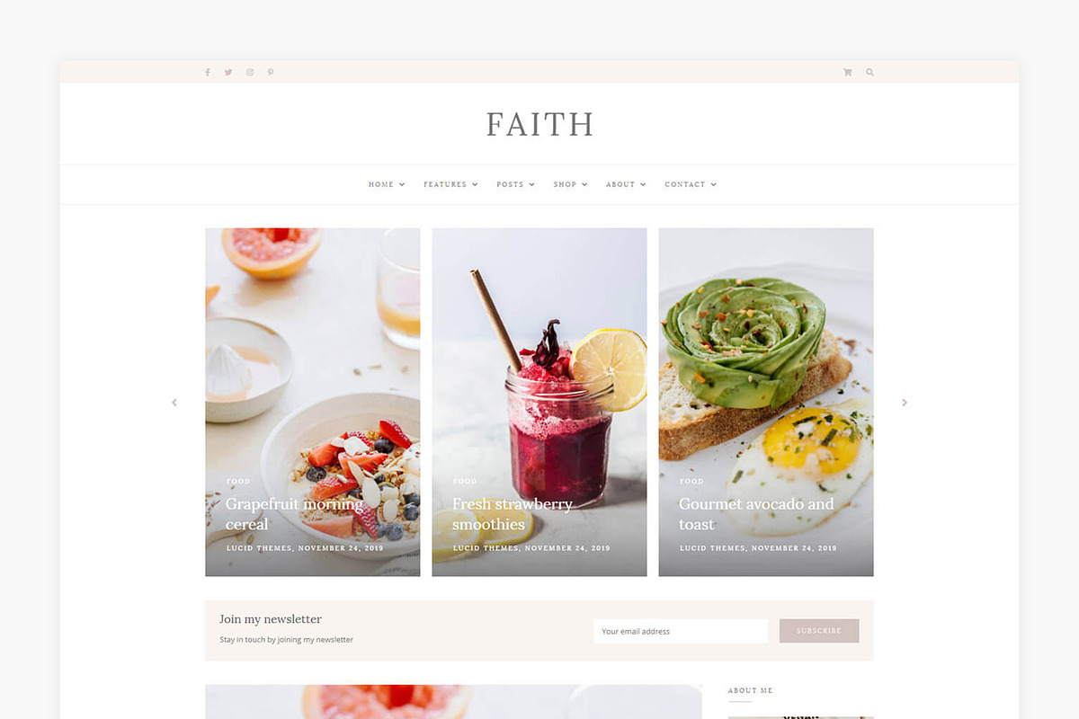 Faith - WordPress Blog & Shop Theme, a WordPress Template by Lucid Themes (Photo 3 of 6)
