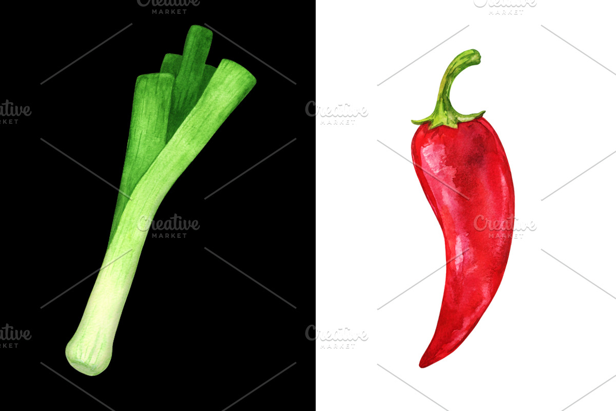 Watercolor set of vegetables, a Food Illustration by Color_Brush (Photo 3 of 7)