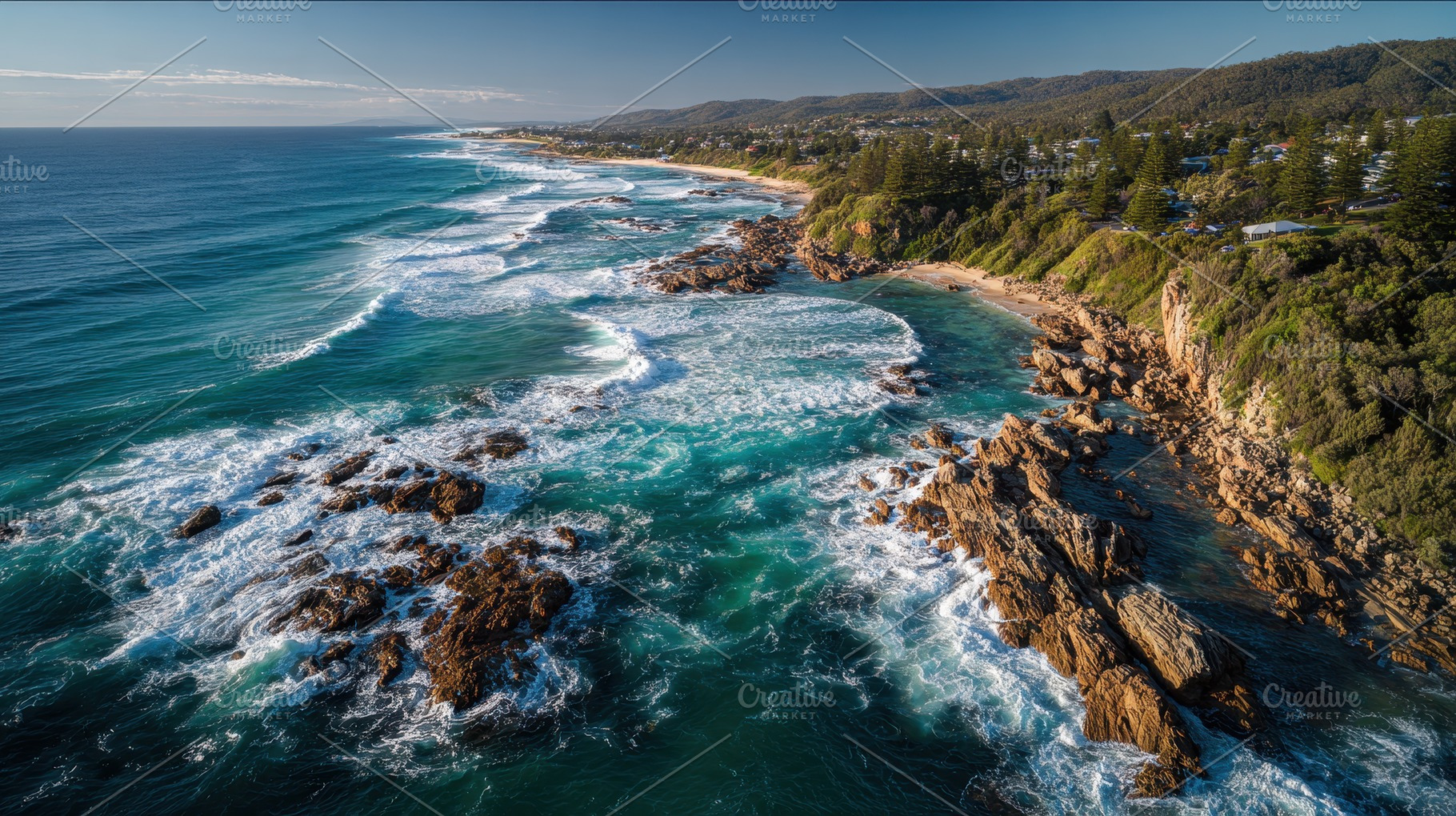 Waves crash against rocky shore, a Photo by Pavel_design