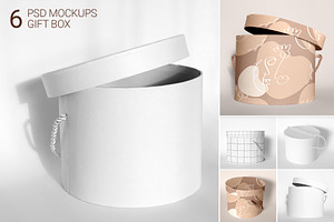 6 Mockups, Round Gift Box