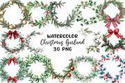 Watercolor Christmas Garland Clipart, an Illustration by CraftArtStudio (Thumbnail 1 of 6)