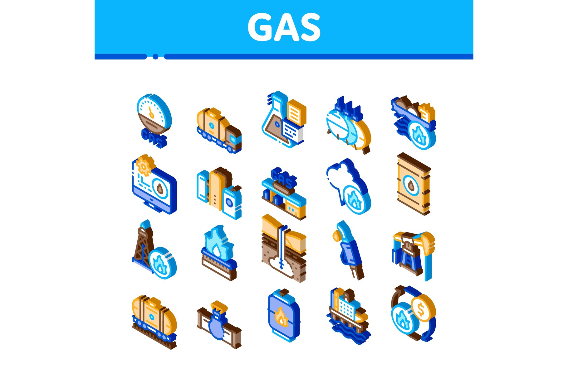 Gas Fuel Industry Isometric Icons, an Industrial Photo by pikepicture
