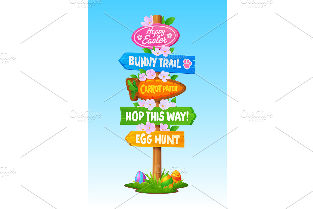 Easter signage, wooden sign board, a Seasonal Illustration by Buch&Bee